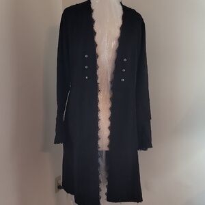 Black Longline Coat with Button Detail